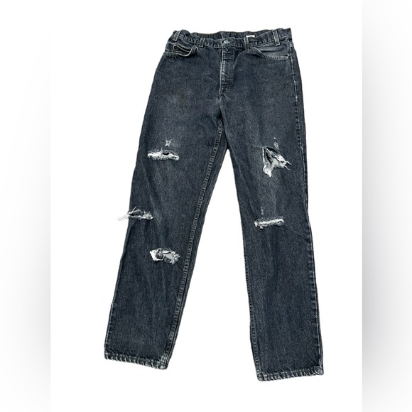 Vintage 1990s Levi’s 550 Relaxed Fit Tapered Leg Black Distressed Jeans Size 36 - Picture 1 of 14